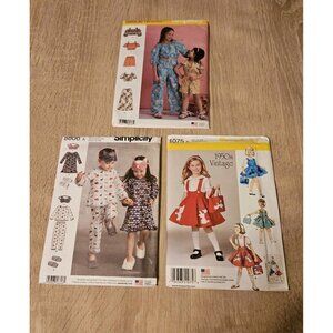 Lot Of 3 Simplicity Patterns Girls S8936 8806 1075 Sizes 3-6 3-8 Outfits Pjs